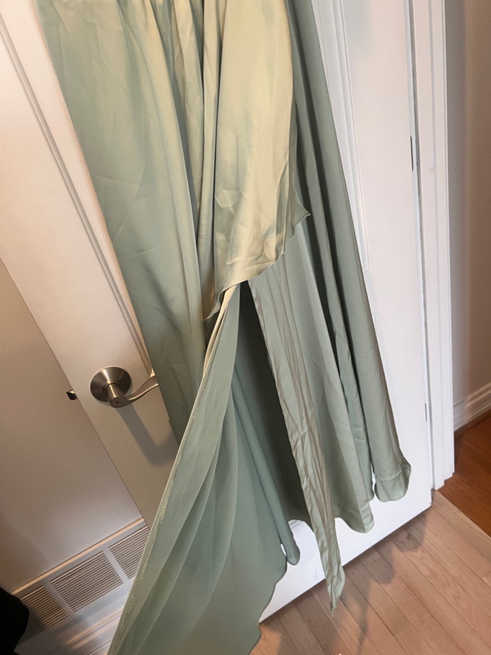 Azazie Sage Green Ruffled V-Neck High-Low Dress - Picture 3 of 5